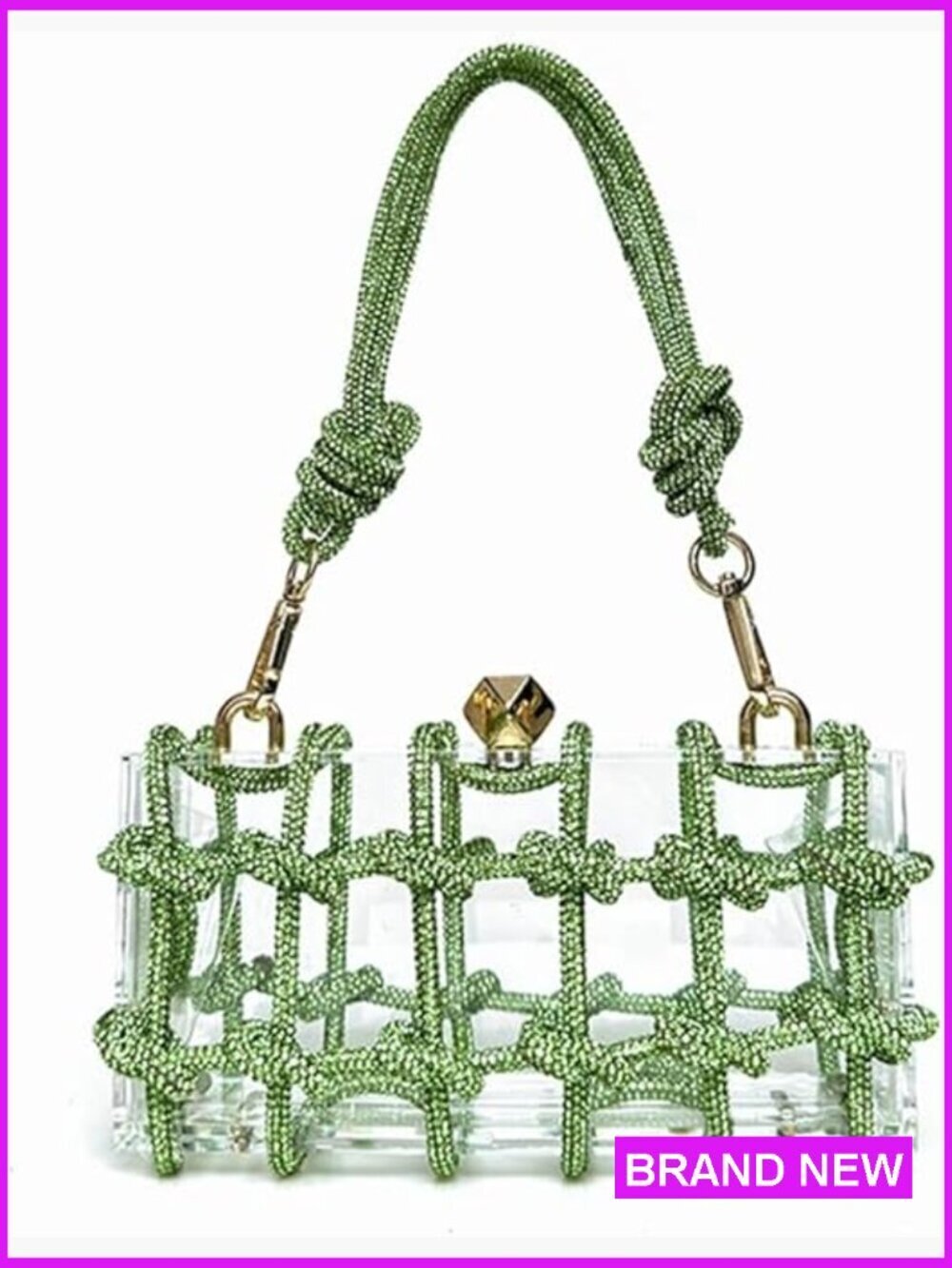 Clear Acrylic Clutch with Rhinestone Rope Glitter Evening Party Handbag